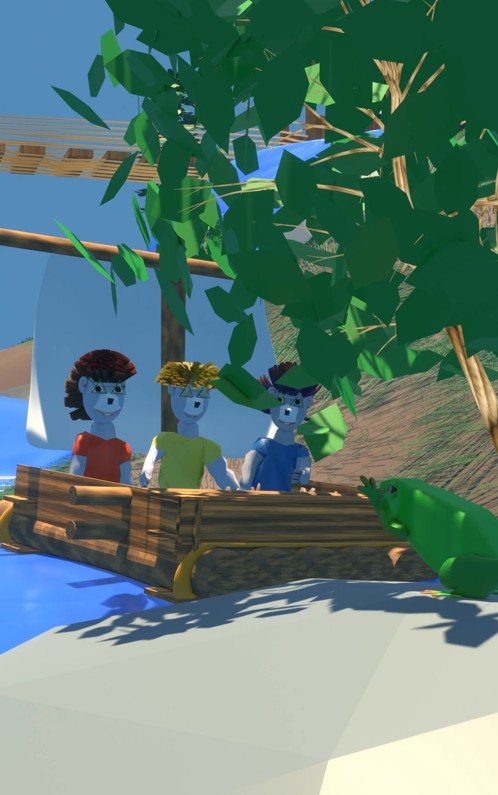 les Pikschuns s'amusent sur un radeau