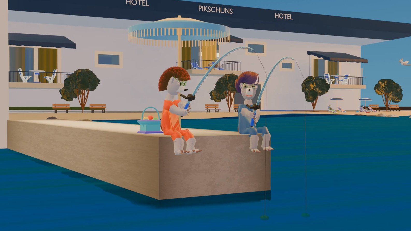 les pikschuns pêchent au bord de mer